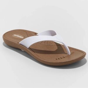 Okabashi Arch Support Flup-Flops Women's Sandals with White Strap and Tan Sole